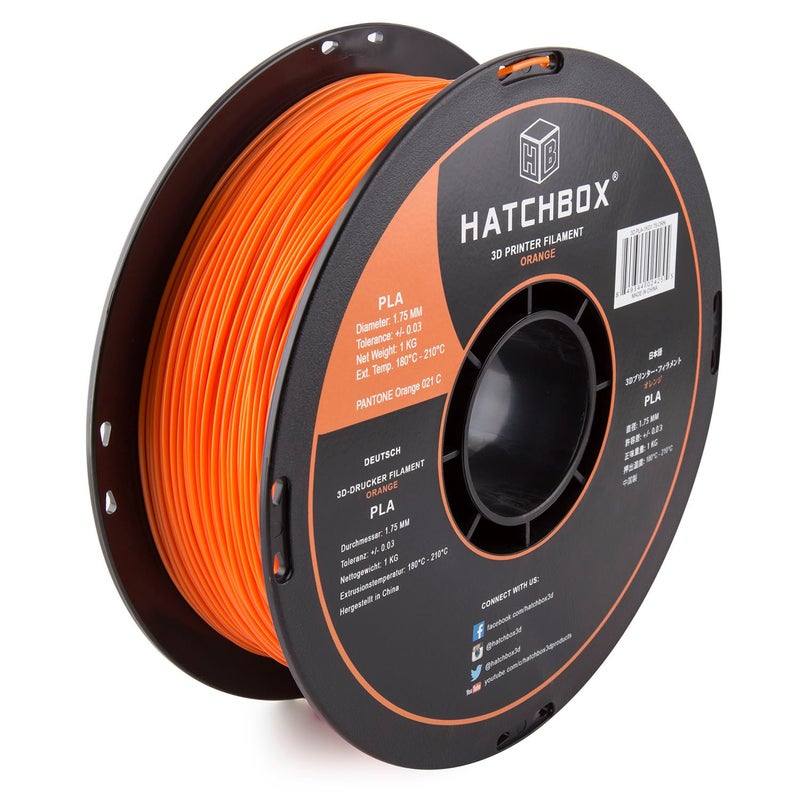 HATCHBOX 1.75mm Orange PLA 3D Printer Filament, 1 KG Spool, Dimensional Accuracy +/- 0.03 mm, 3D Printing Filament - Image 1